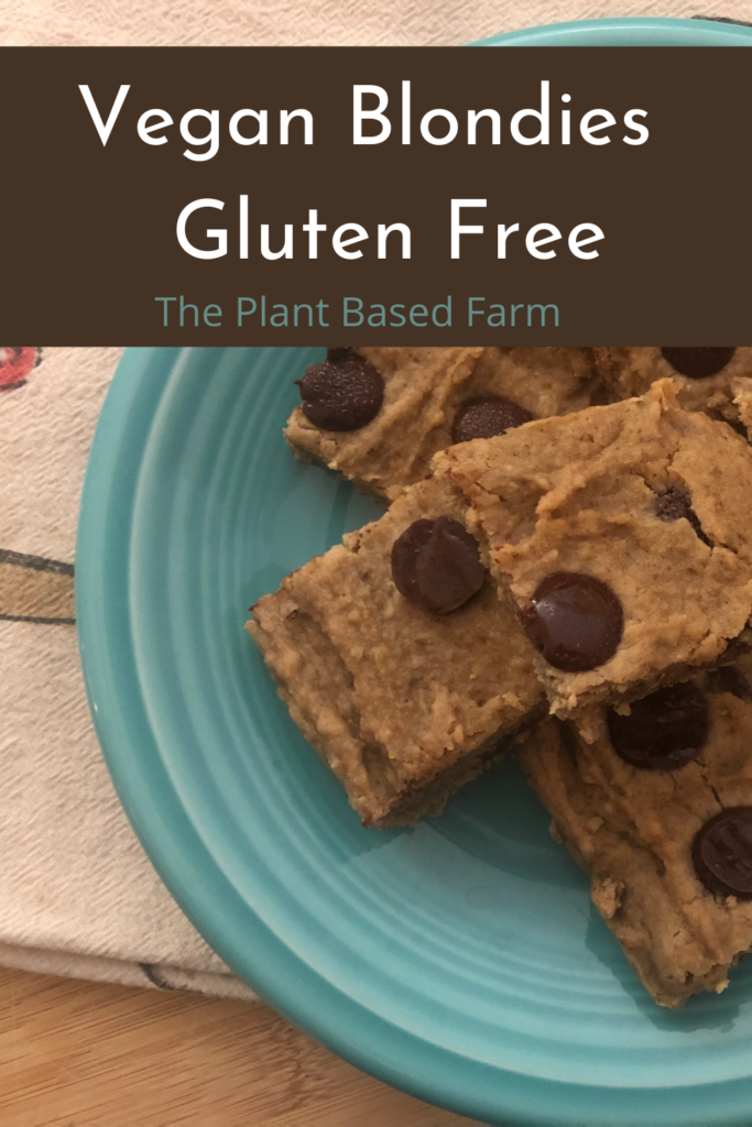 Gluten Free Vegan Blondies on a plate cropped from the Plant Based Farm. Pinterest